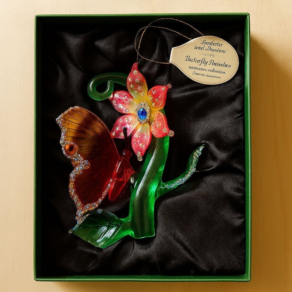 Vintage Ashton Drake Heirloom Butterfly Sunlight and Shadows Glass Ornament